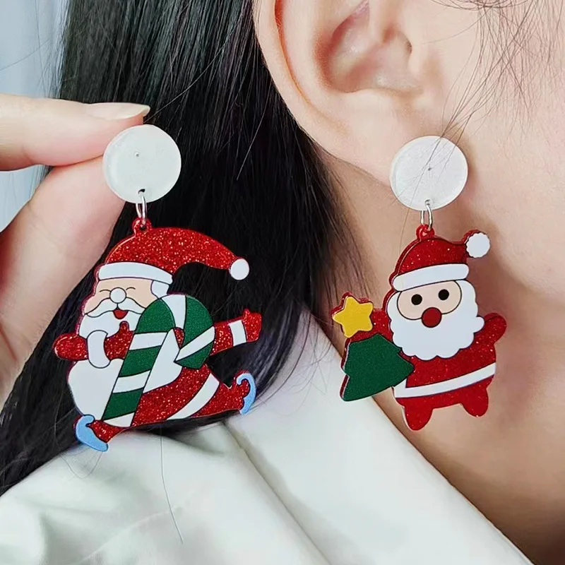 

New Christmas Stud Earrings Earrings Santa Claus Dwarf Christmas Tree Acrylic Earrings Christmas Decorative Gift