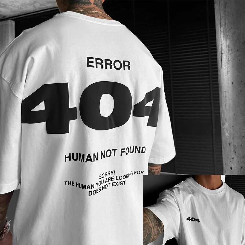Großes Baumwoll-T-Shirt für Herren mit 404 Digitaldruck, Hochwertiges Streetwear Sommer-Mode O-Ausschnitt Sport-Allrounder Top – Detail 6