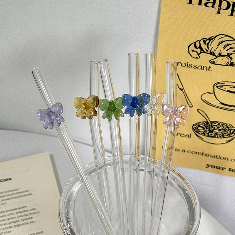 

1pc 8mm Glass Straw, Reusable Drinking Straws Cute Butterfly Heat-Resistant Straw For Festival Party Wedding Cocktail Bar Beachs