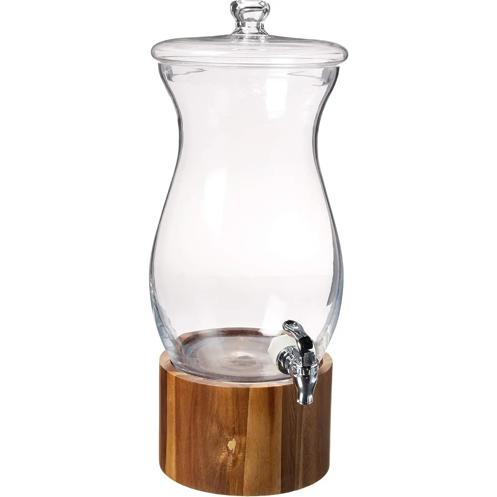 

210767 madera beverage dispenser, clear, wood base, 1.6 gallon