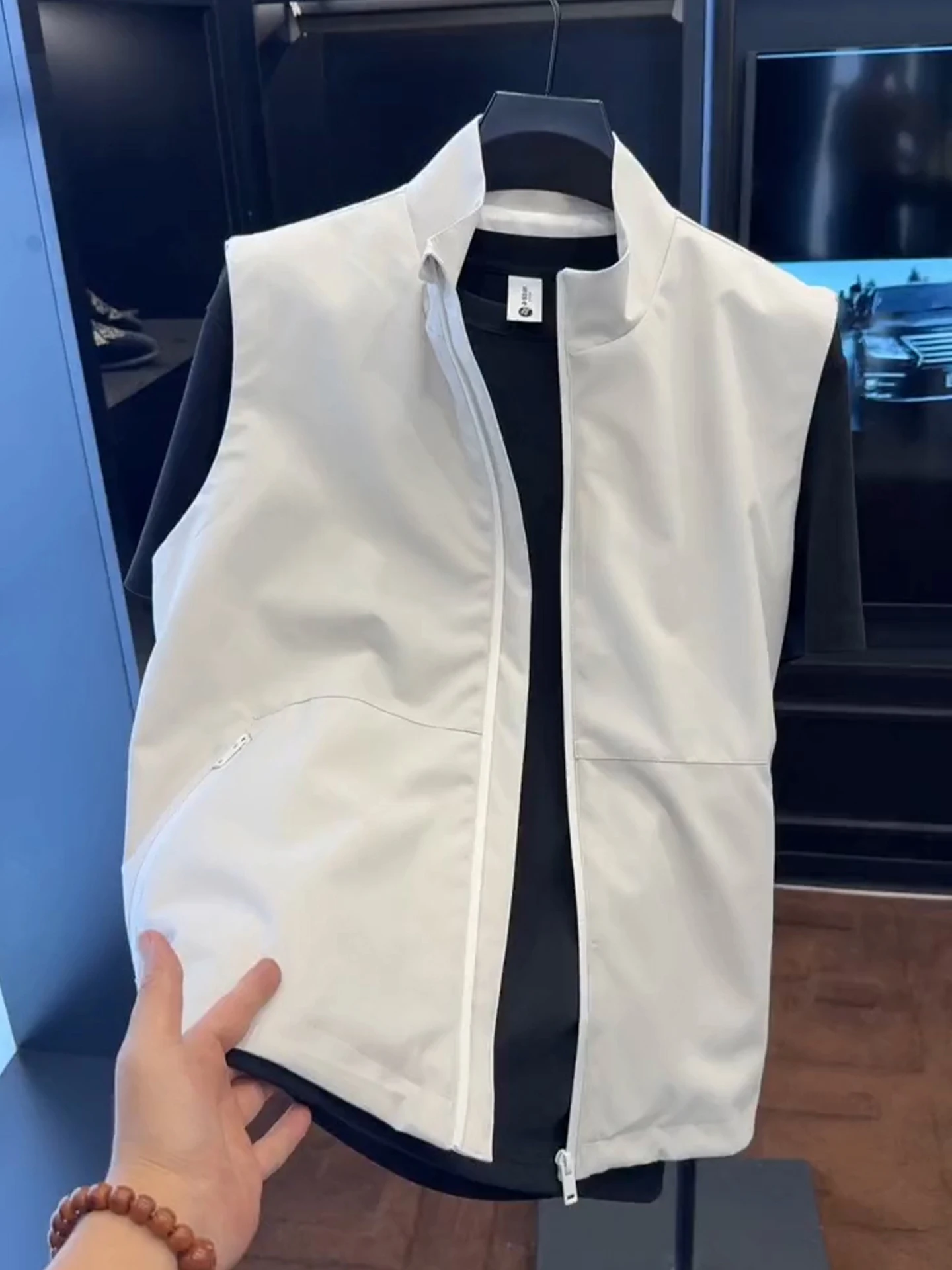

Белый рабочий жилет с воротником-стойкой для мужчин, осенний, в американском стиле, модный, для многослойного ношения, ветрозащитный, без рукавов