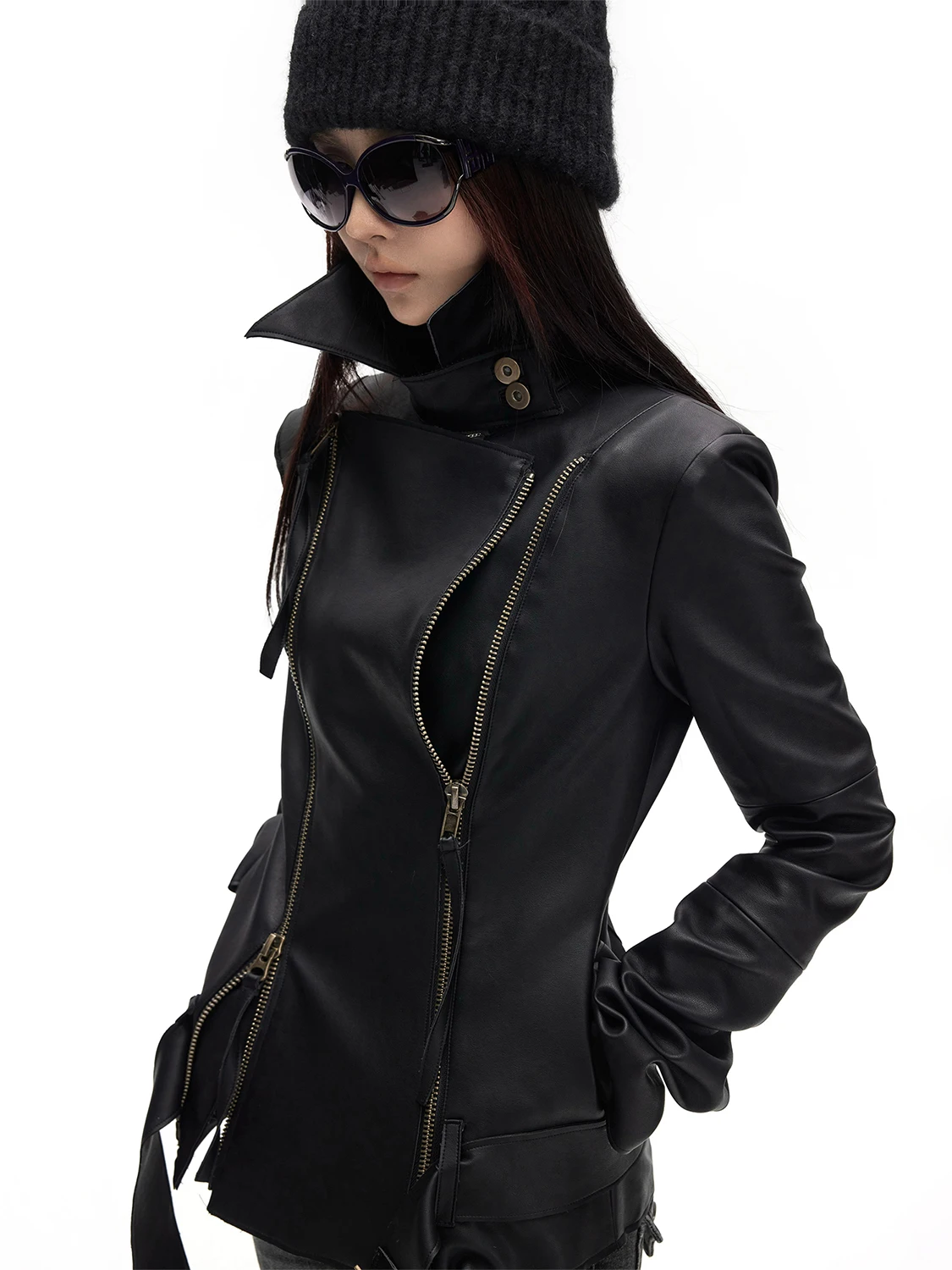 

Кожаная куртка-трансформер ex Visual Sle Hedi с двойной молнией, из искусственной кожи, для молодежи, в американском стиле, из хлопковой ткани