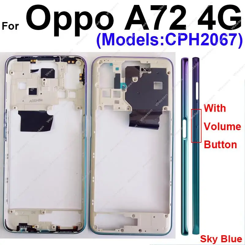 For OPPO A72 4G 5G Middle Housing Frame Cover Bezel with Volume Button Lens Frame Replacement Parts