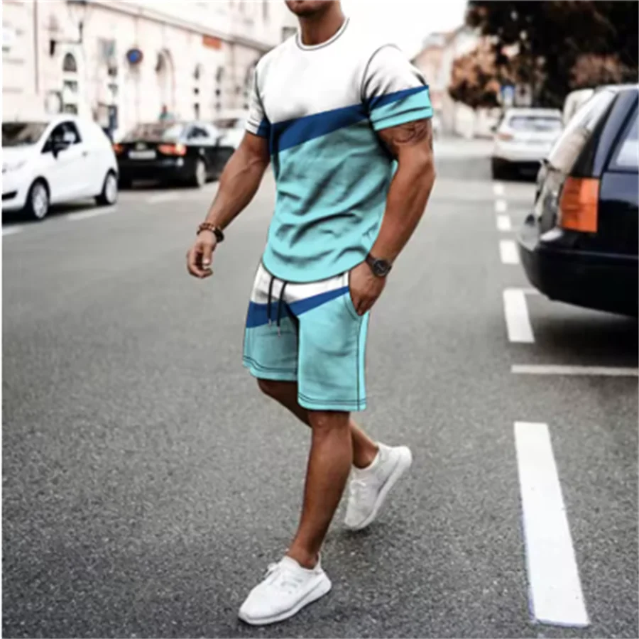 2025, Sommer-Casual-Herren-Set, 3D-T-Shirt + Shorts, zweiteiliges, bequemes und atmungsaktives Herren-T-Shirt-Set mit Aufdruck