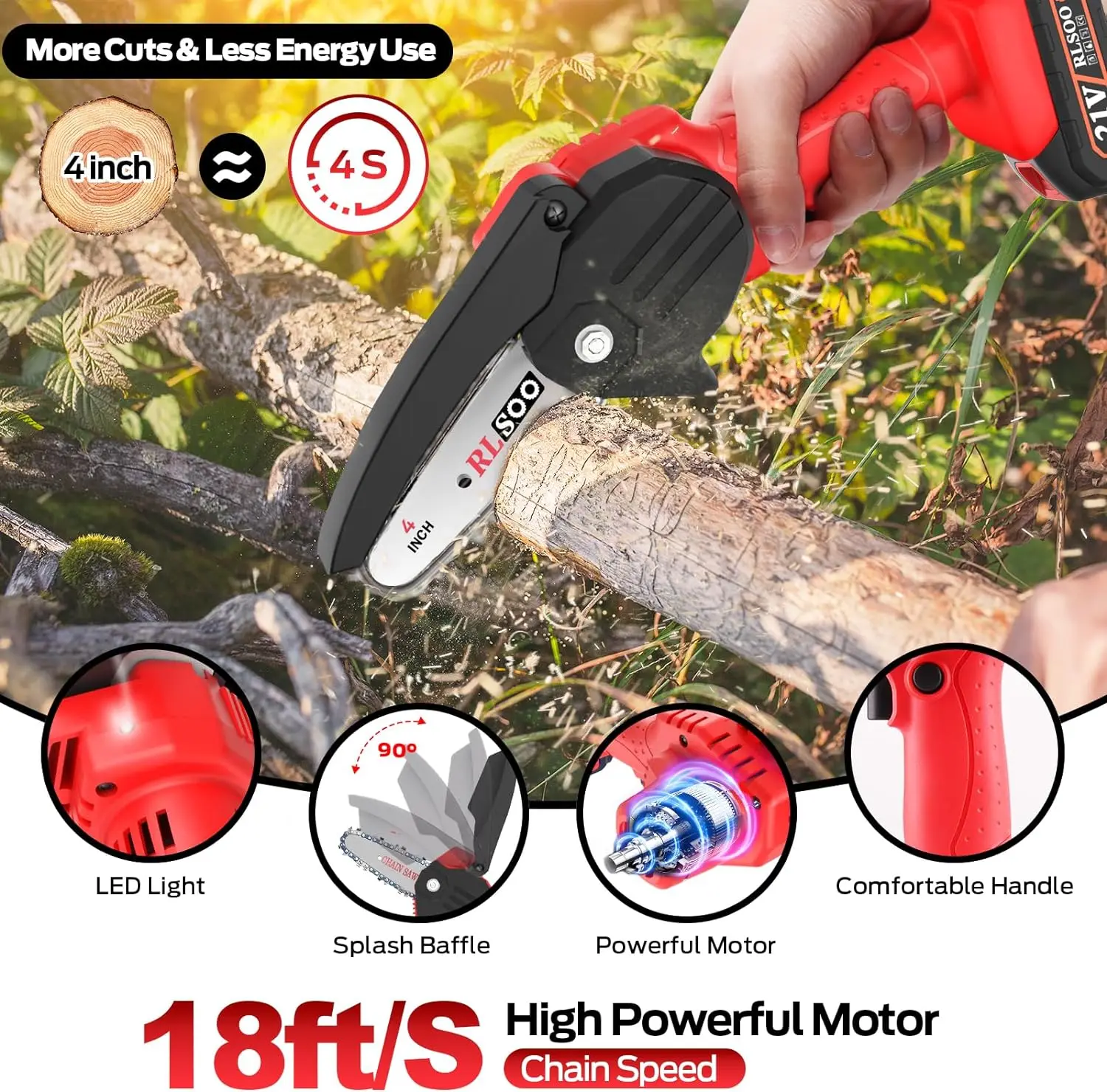 Mini Chainsaw,  Upgraded 4-Inch Battery Powered Cordless Chainsaw Portable One-Handed Rechargeable Electric Chainsaw