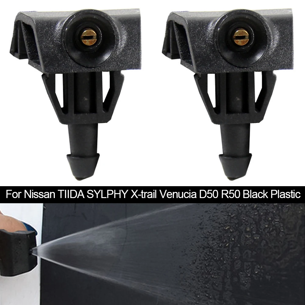 2Pcs Car Front Windshield Washer Wiper Water Spray Nozzle For Nissan TIIDA SYLPHY X-trail Venucia D50 R50 Auto Accessories