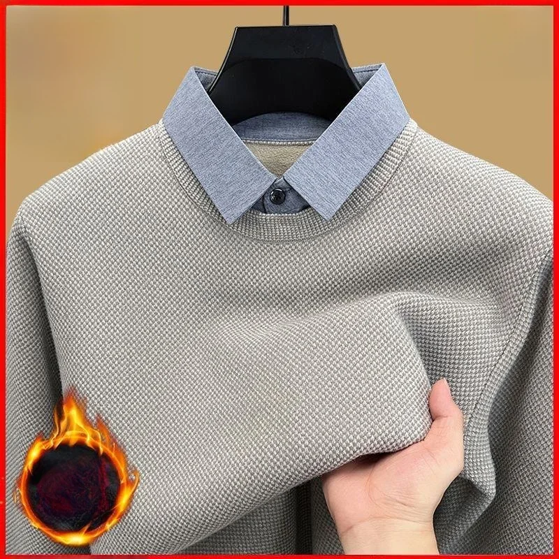 

Мужская зимняя утепленная трикотажная рубашка с воротником на флисовой подкладке, повседневная одежда, удобная, из мягкой ткани, для мужчин среднего возраста, модная.