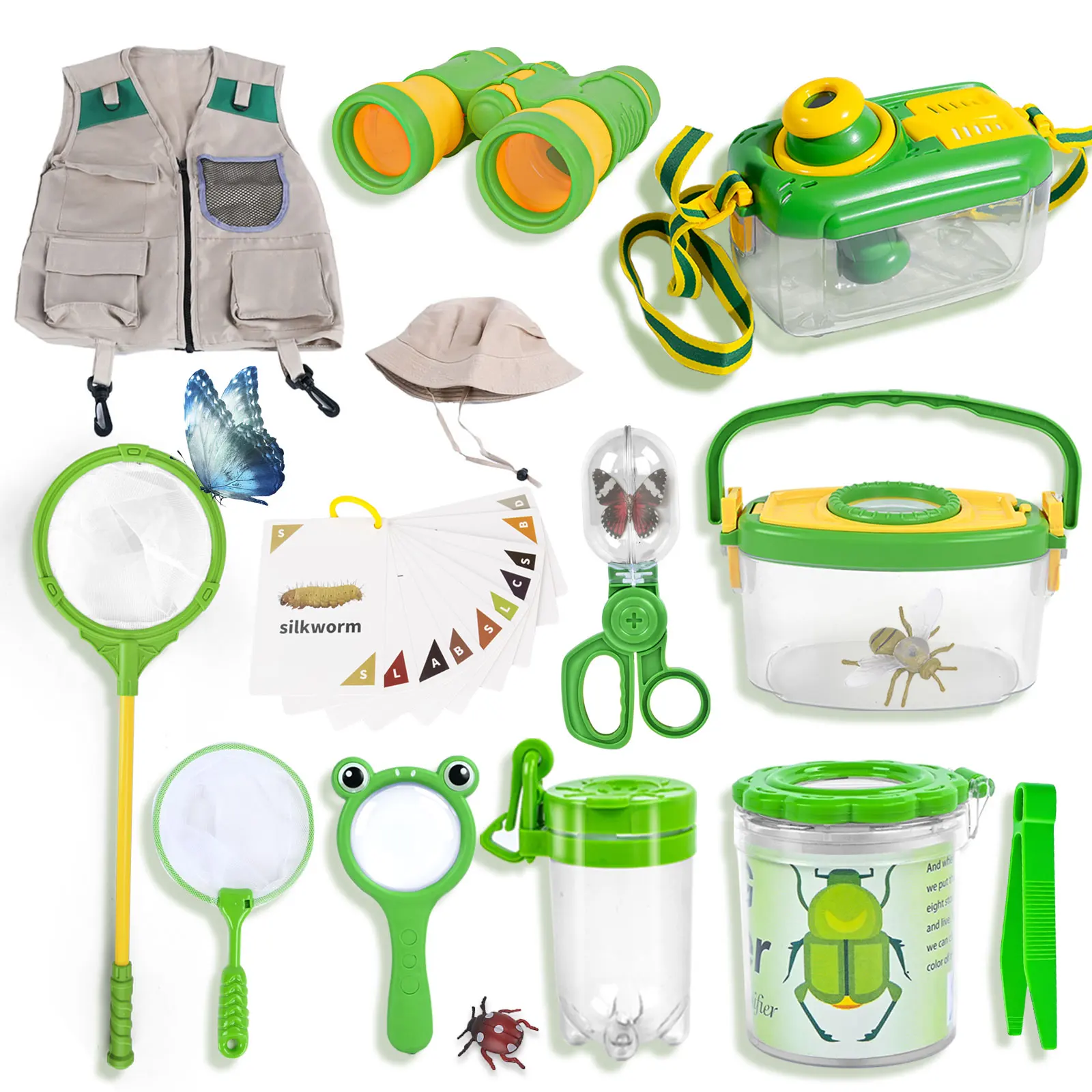 

Детская коробка для наблюдения за насекомыми, сетка для захвата на открытом воздухе, игрушечное увеличительное стекло, телескоп, одежда для исследования мальчиков