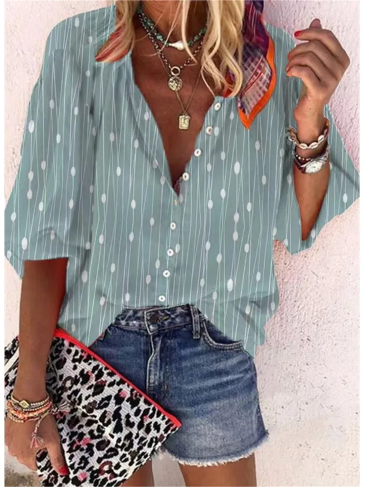 2024 New Women\'s Shirts & Blouses Fashion Vintage Printed Casual Vacation Bohemian Style Lady Single-breasted Shirt Streetwear