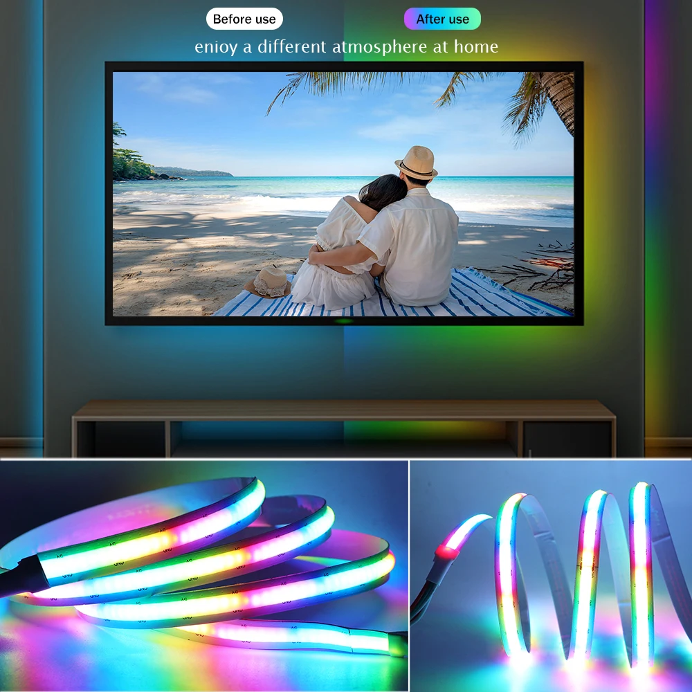 DC 5V USB Bluetooth APP SK6812 RGB COB Strip 332Leds/M TV lampa tło kolor marzeń elastyczna taśma wstążkowa lampa LED linka