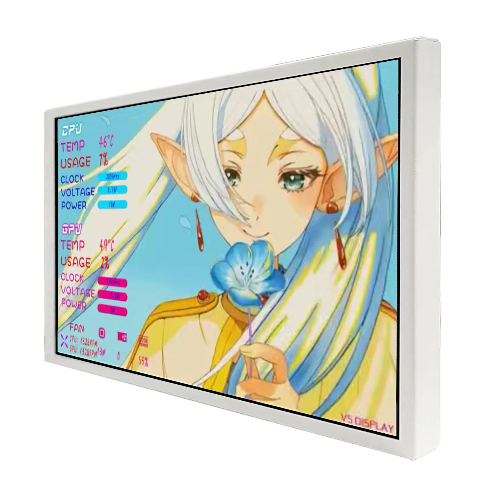 10.1in 800x1280 White/Black PC Case Monitor USB Port Built-in Theme Editor For DIY CPU GUP Temp Data