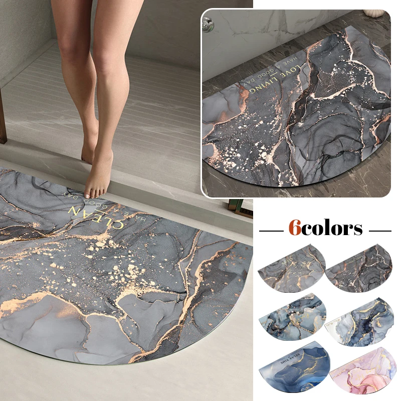 

Quick-Drying Absorbent Bath Mat Doormat Soft Diatom Mud Semicircle Anti-Slip Carpet Shower Room Bathroom Decorative Rug