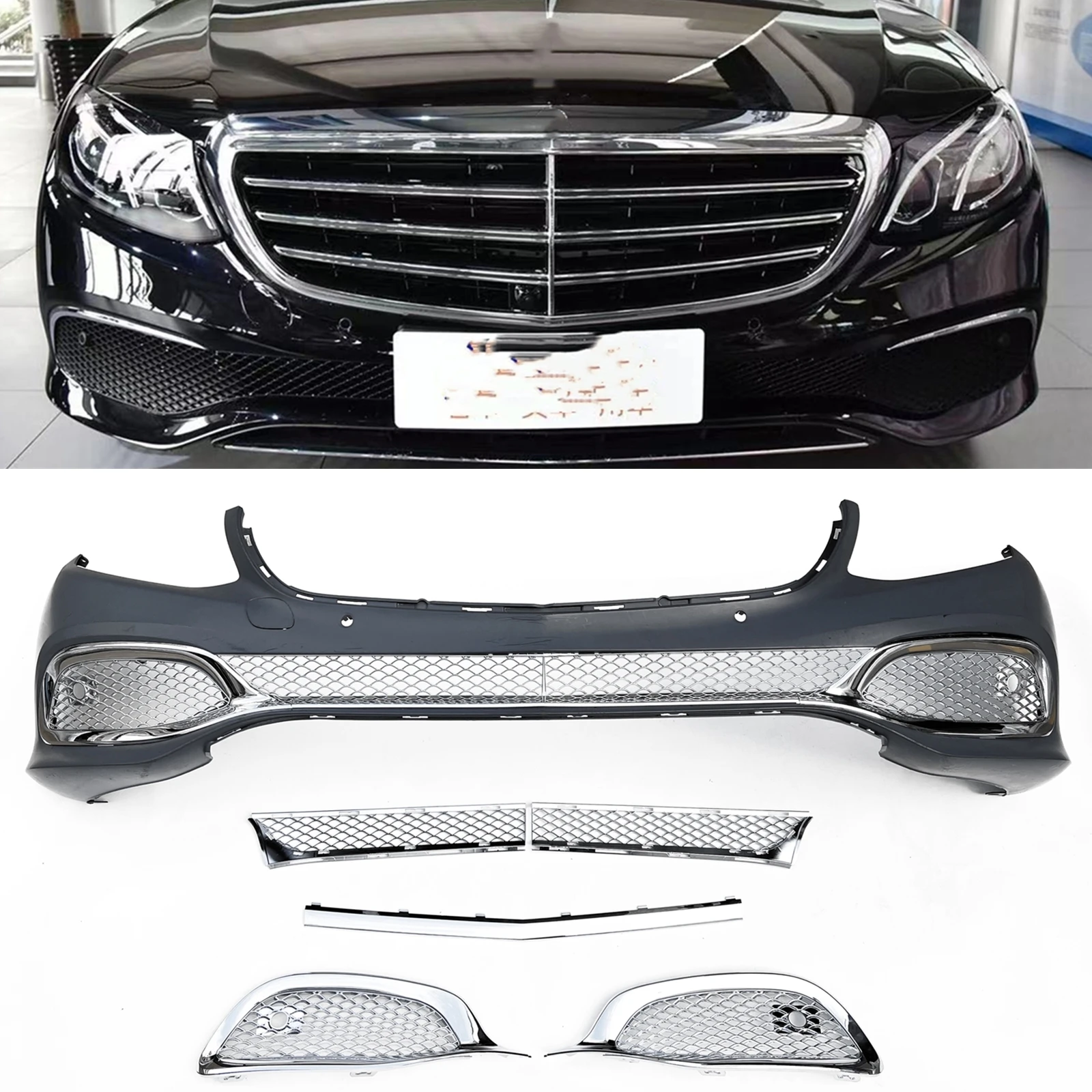 Front Lower Grille Kit For Mercedes Benz W213 E Class 2016-2020 Sedan 4-Door Chrome Side Air Vent Bumper Hood Cover Mesh