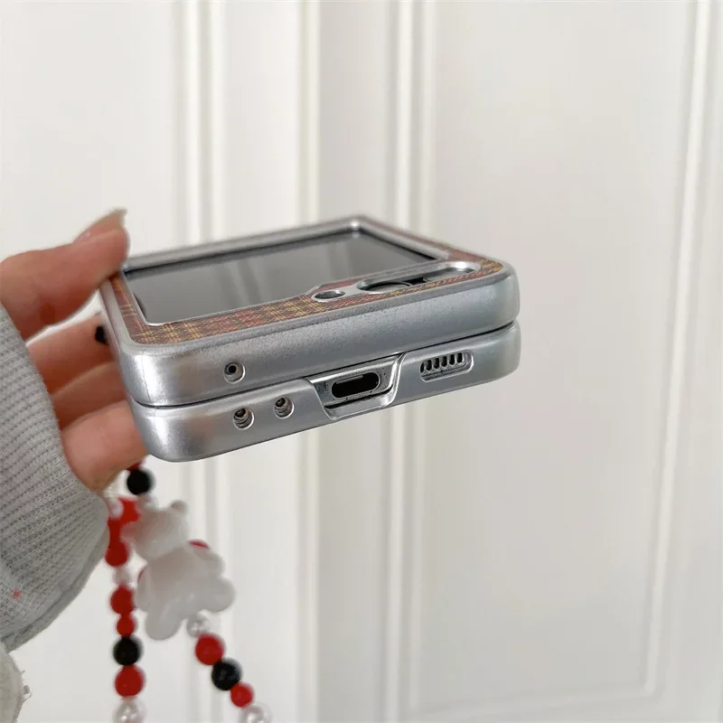 삼성 갤럭시 Z 플립 6 5 4 3 용 빨간색 격자 무늬 휴대폰 케이스, 보호 후면 커버, ZFlip4 ZFlip5 ZFlip6 케이스