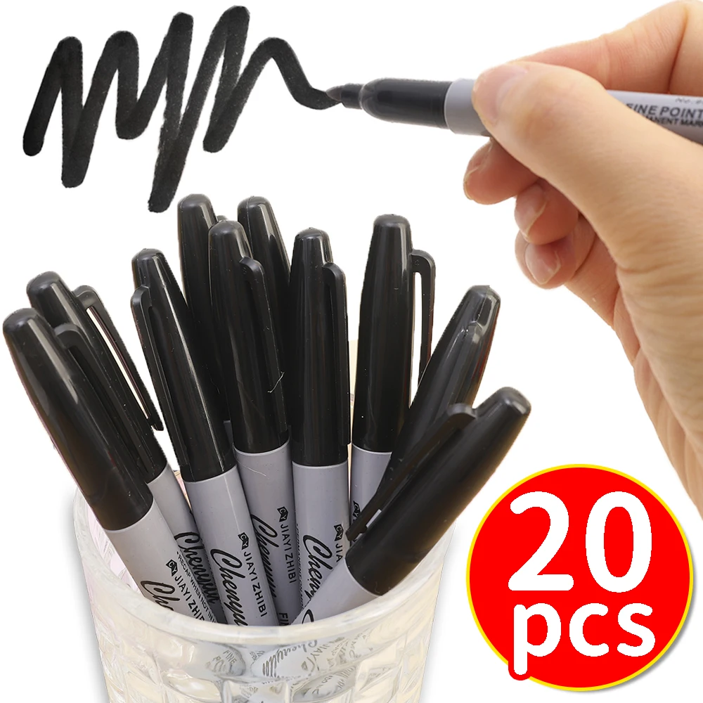 

Black Permanent Markers Waterproof Smudge Proof Fast Drying Fine Tip Marker Suitable for Office School Supplies 10/20 Pcs