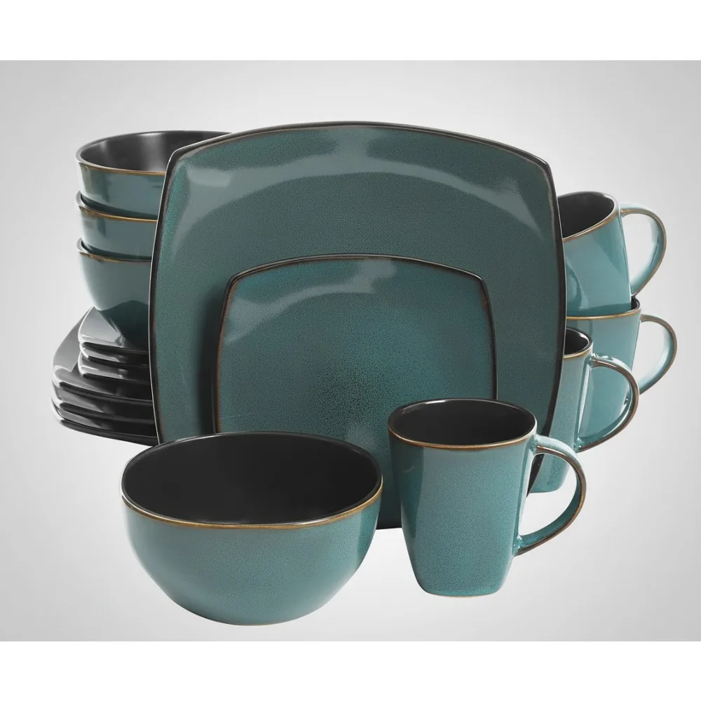

Современный бирюзово-зеленый набор столовой посуды из 16 предметов, каменная посуда с реактивной глазурью, можно мыть в посудомоечной машине, 4 шт.