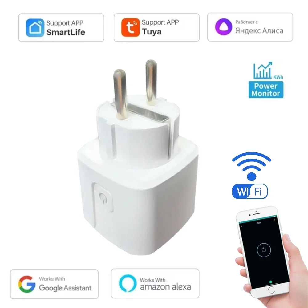 Tuya Smart Socket WiFi 16A/20A EU Plug Outlet Remote Control Timing Power Monitoring Google Home Alexa Yandex Alice Smart Life
