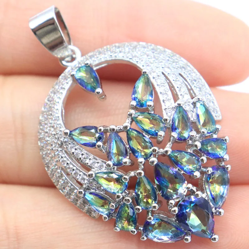 اشتر 5 واحصل على 1 مجانًا 43x26 مللي متر متعدد الألوان سيترين التورمالين الزبرجد النار قوس قزح الصوفي توباز قلادة فضية من الزمرد الأخضر الحقيقي