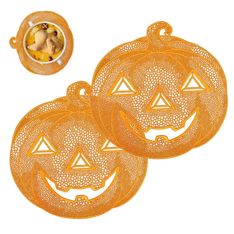 2pcs Halloween Pumpkin Placemats Fall Harvest Pumpkin Place Mats Simple Pumpkin Halloween DiningTable Decoration Mat