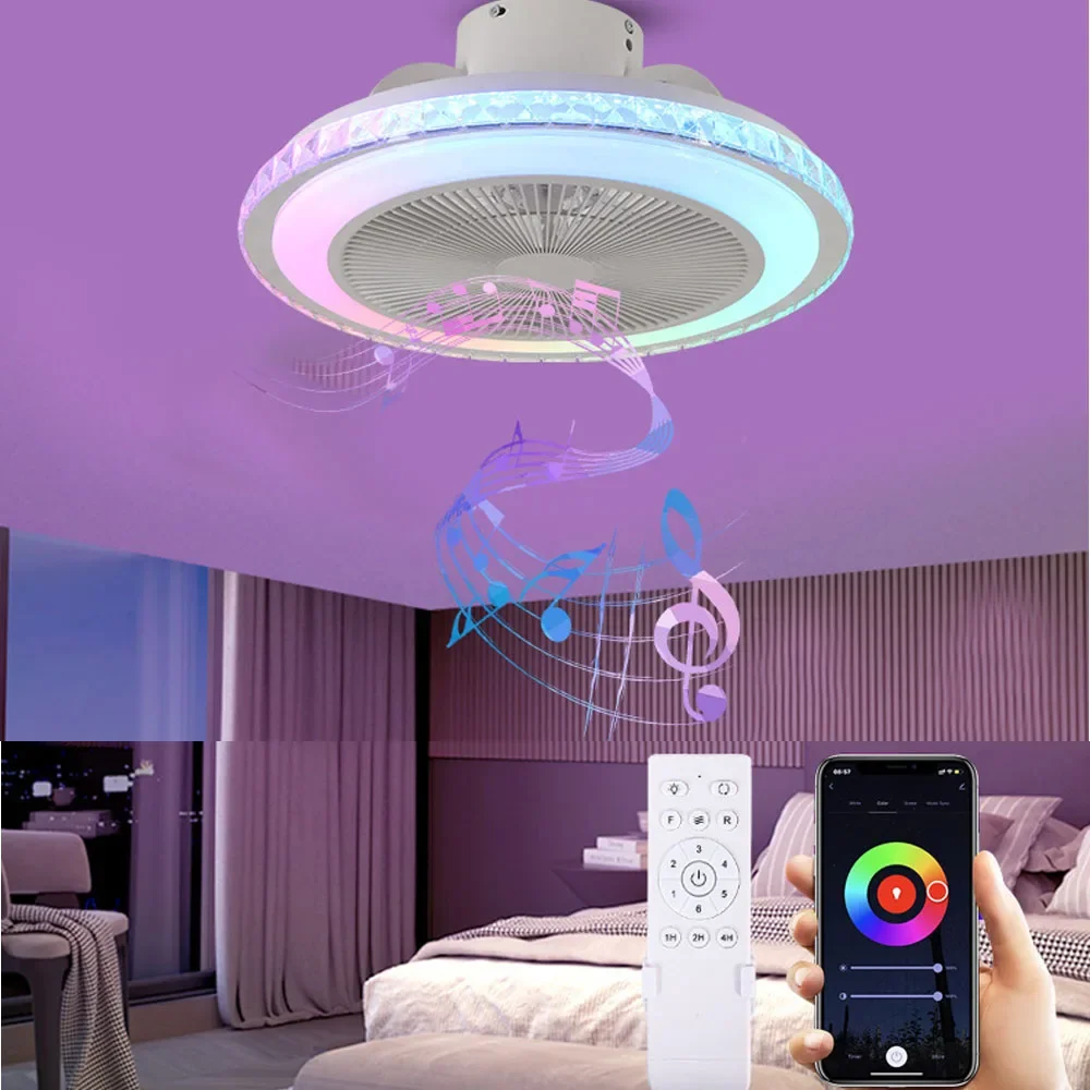 50CM Ceiling Fan Chandelier With Led Light Remote Control RGB Bluetooth Electric Silent Fan 3 Speed Wind For Bedroom Decoration