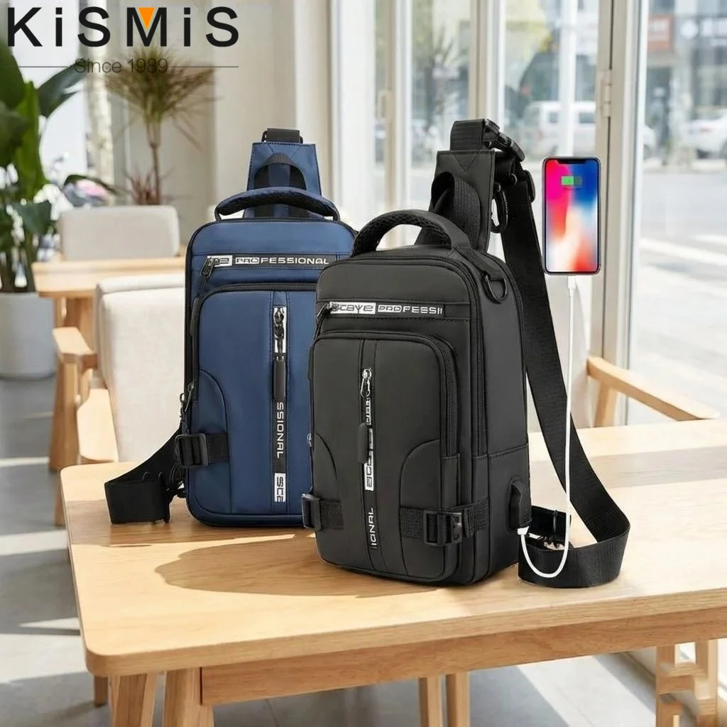 

Men's Nylon Crossbody Backpack USB Charging Travel Bag Rucksack Shoulder Messenger Daypack Satchel for Outdoor Use