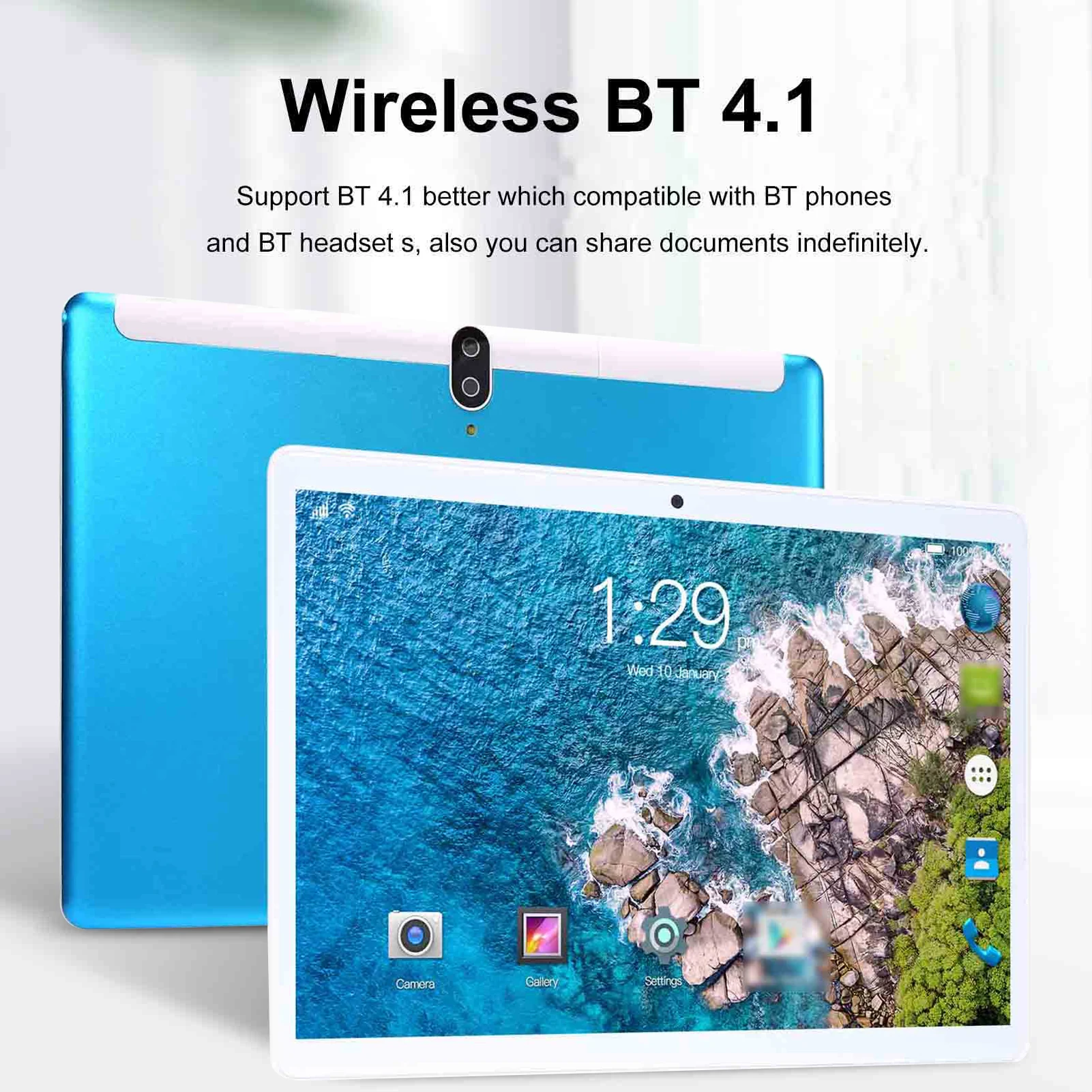10In Tablet for Android 11, 6GB RAM 128GB ROM Dual SIM Slot, 10" HD Display 5MP Front + 8MP Rear Camera 2.4G/5G WiFi BT GPS TF