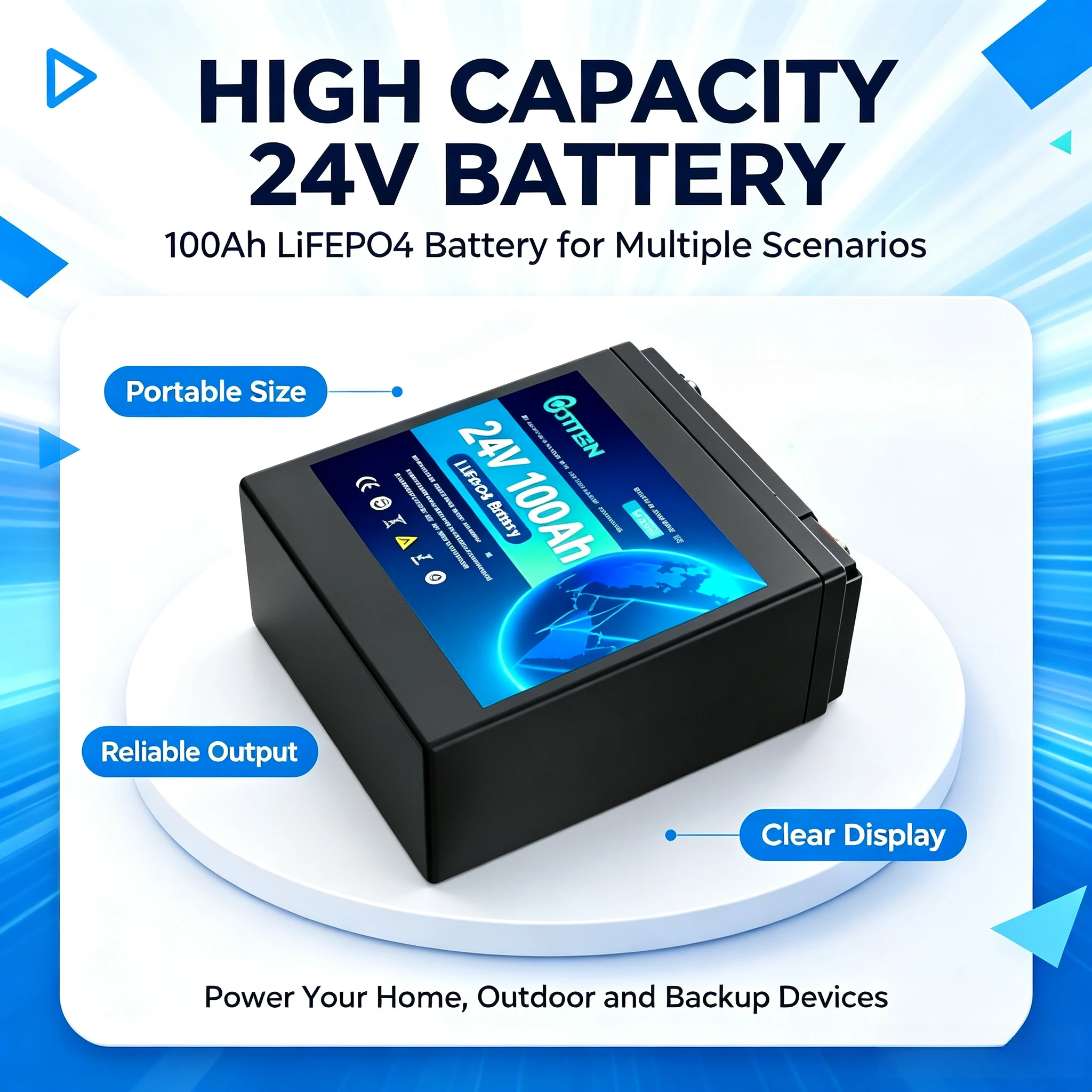 24V 100Ah LiFePO4 battery,brings down long‑term using cost with extended working lifespan for boat trolling motor power system