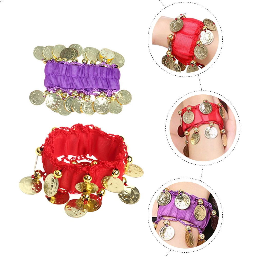 2 Paar Bauchtanz-Armband, exquisite Handwerkskunst, glänzende Münze, Quasten, klarer Klang, perfekte Passform, Handgelenkkette, Hüfttuch, Kostüm
