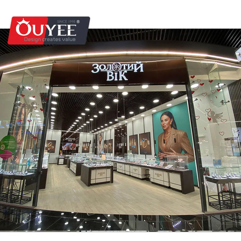 Customized-Fashion Modern Decorative Designed Jewelry Store Display Showcase With Wooden Standing Cabinet Fixtures