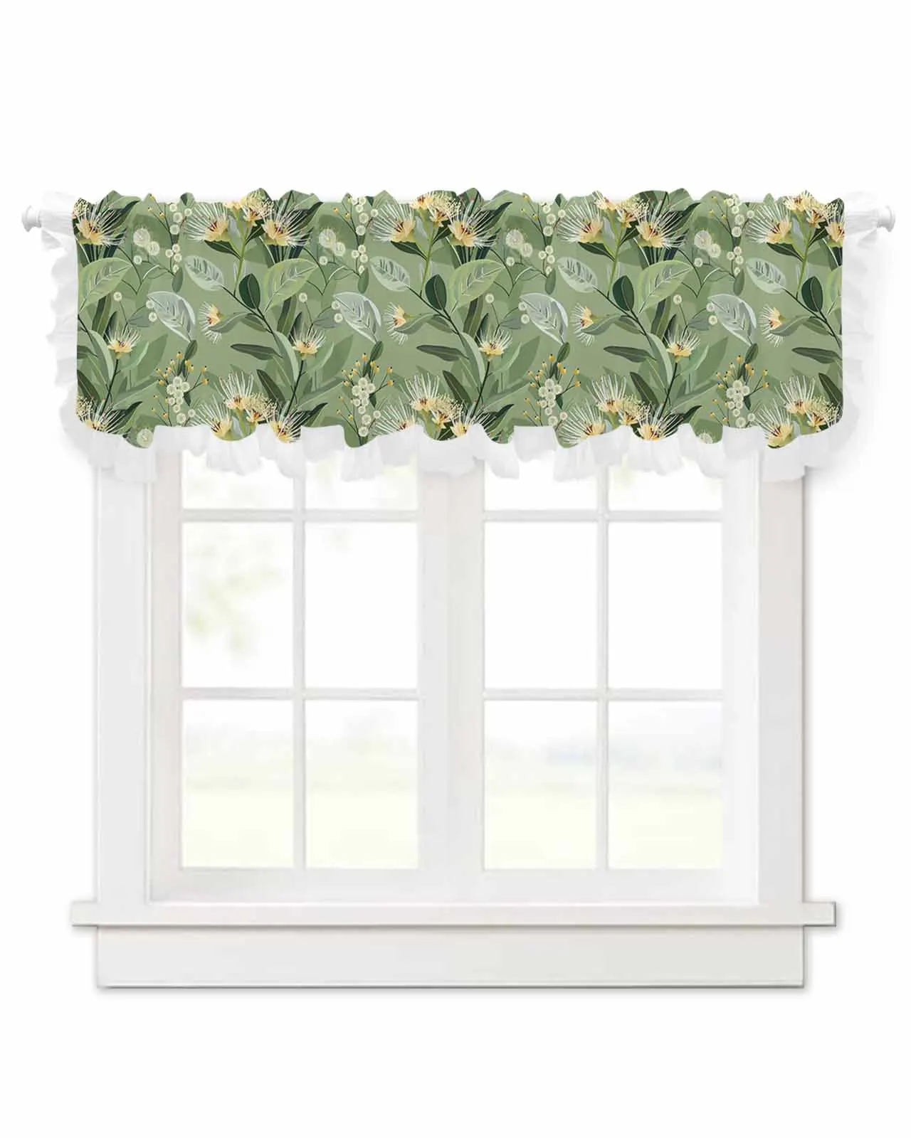 Plant Flowers Branches Short Tulle Half Curtains for Living Room Kitchen Door Cafe Window Sheer Valance Drapes