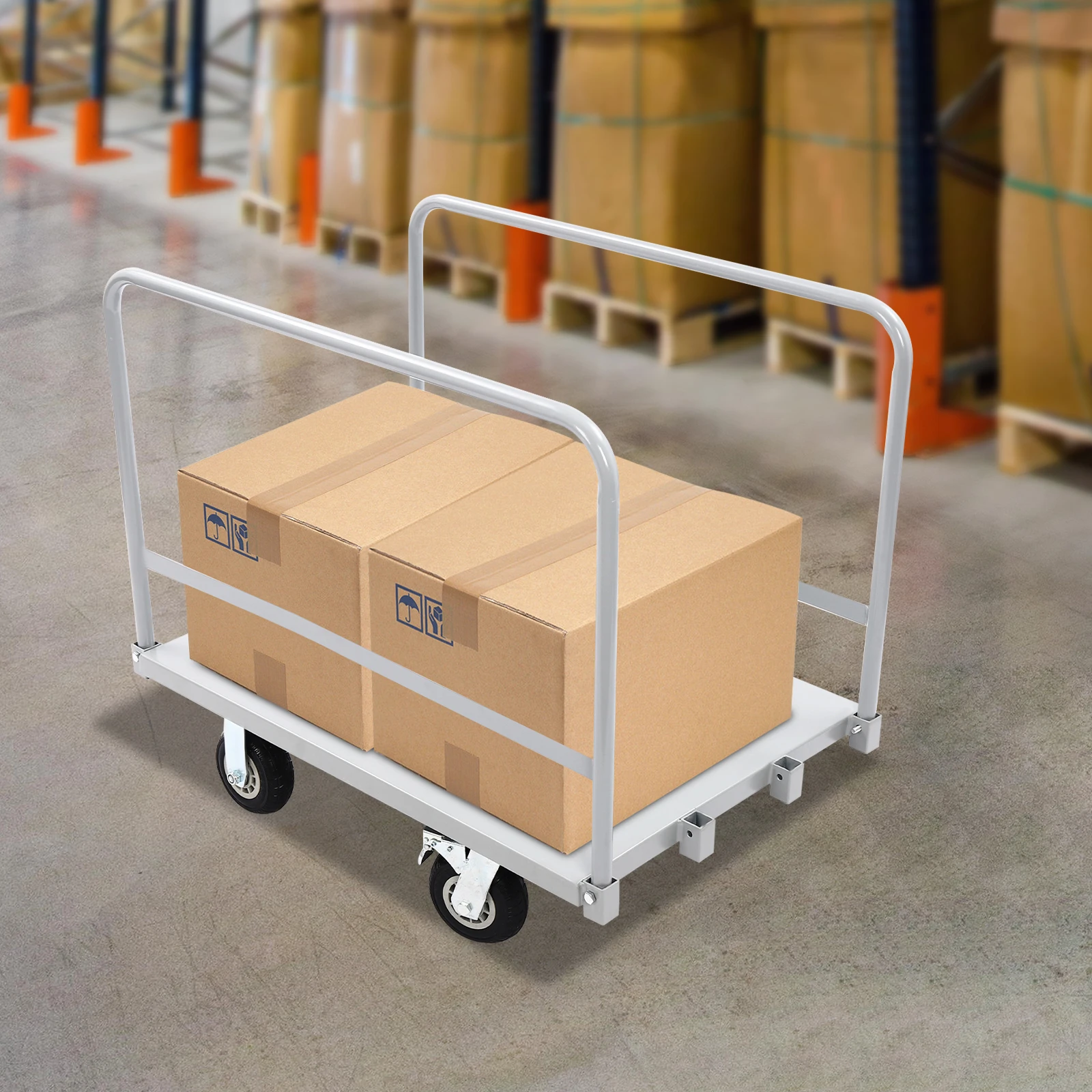 36*24 عربة دوللي مسطحة 2000 رطل مقطورة التعامل مع البضائع ذات الدفع اليدوي مع 4 عجلات عربة منصة شديدة التحمل للمستودعات/الصناعة #4