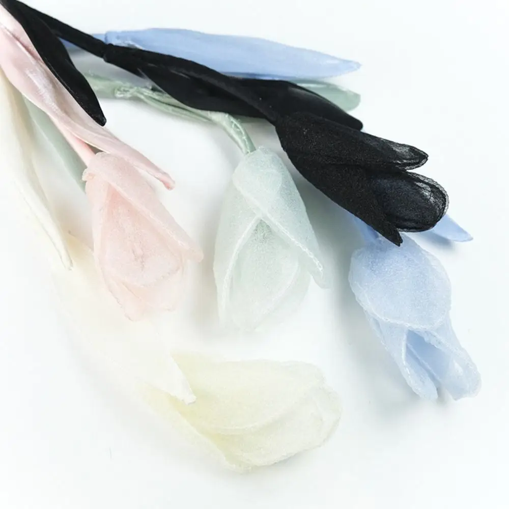 5 Pcs Fashion Gauze Cloth Fabric Flower Flexible Solid Color Decoration Applique Lightweight Flower Clothing Accessories Dress