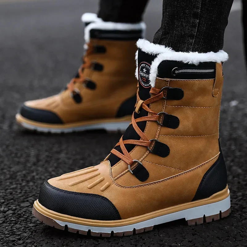 New Winter Men Boots High-top Cotton Shoes Waterproof Non-slip Outdoor Leather Cashmere Men's Snow Boots Warm Casual Shoes