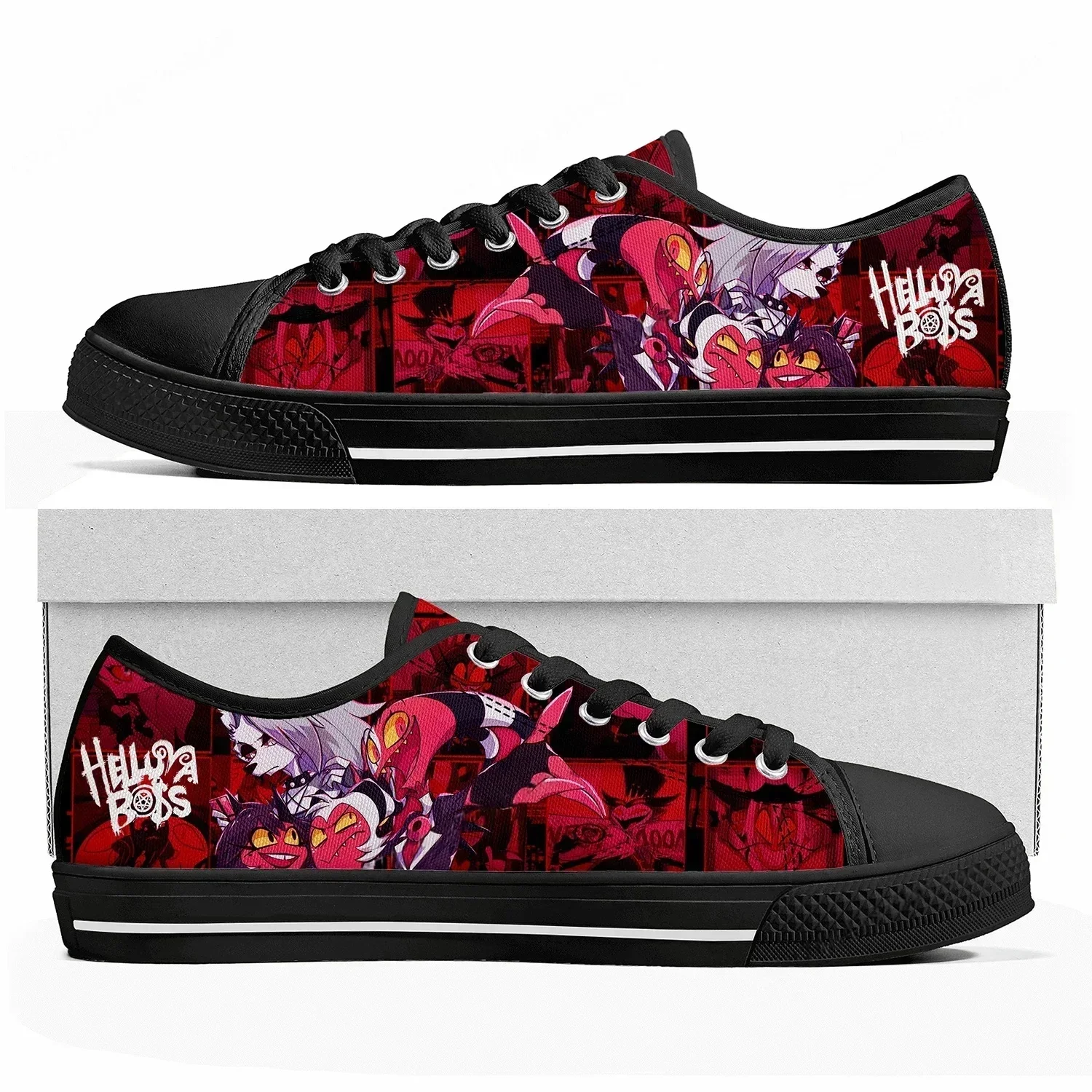 Кеды Boss Anime Cartoon Manga Helluva Low Top для женщин, мужчин и подростков, высококачественные повседневные кеды из канваса, обувь на заказ