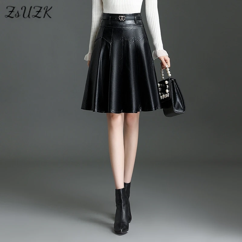 

ZUZK Women New PU Leather Skirt New Fall Winter High Waist Simple Elegant Short Bodycon Pleated Skirt Boot skirt Black