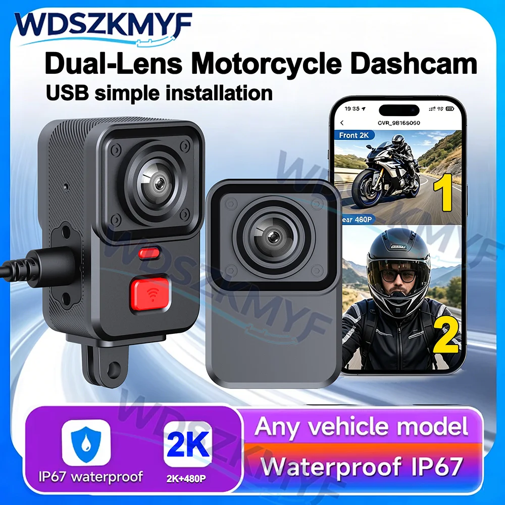 

2K Motorcycle Dual DVR WiFi GPS Smart Connect 1440P+480P Action Camera Recorder Front & inside Waterproof Motorcycle Dash Cam