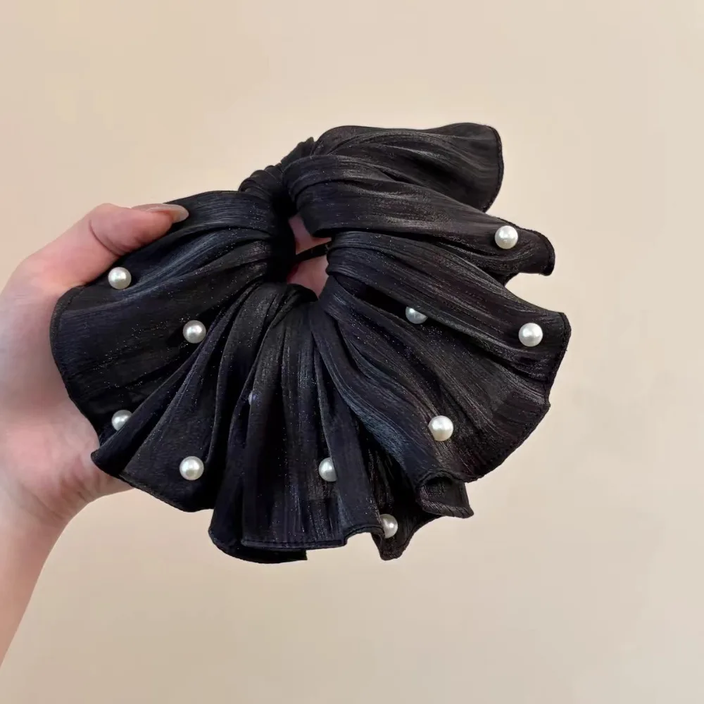 

Cloth Elastic Scrunchies French Style Rubber Band Women Hair Scrunchies Solid Color Ponytail Holder Pearls Hair Rope