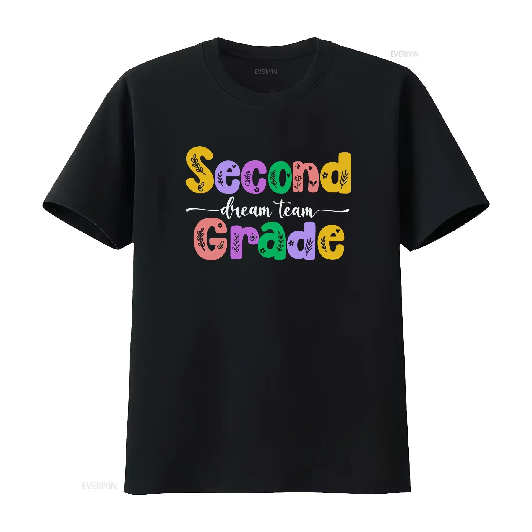 Second Grade Dream Team T Shirt Teacher 2nd Crew Flowers vintage Washed designer clothes Top For Everyday Wear fashion Casual