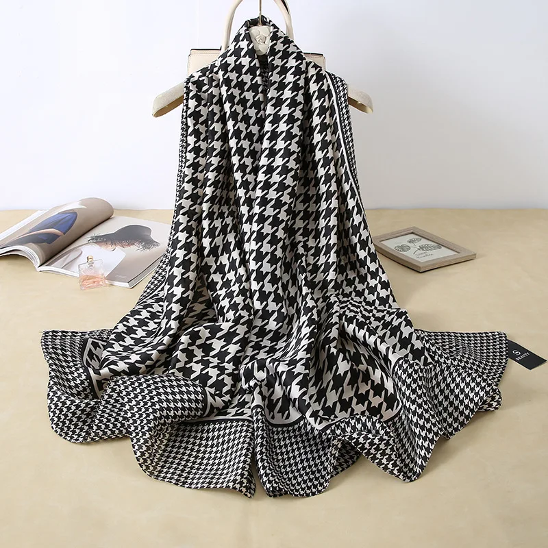 1 pcs 90x180Korean version of cotton and linen women's scarf long thousand bird check silk scarf warm outside with a scarf shawl