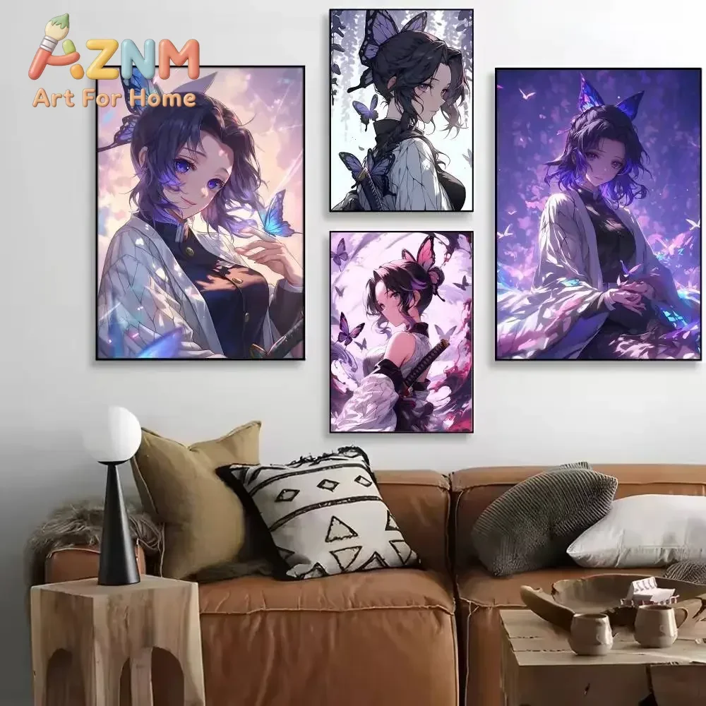 AZNM Demon Slayer Kochou Shinobu Anime Canvas Wall Art Frameless Print Poster for Home Bedroom Living Room Wall Decor