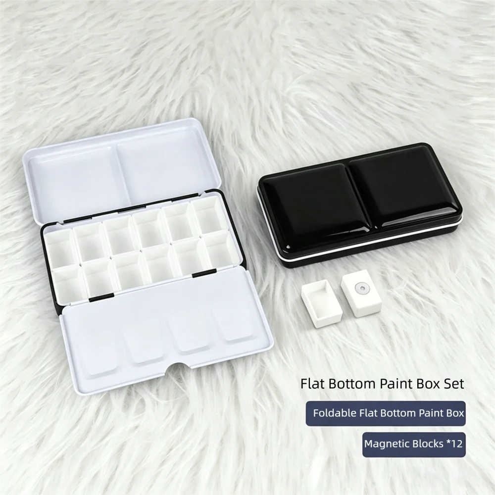 Metal Construction Watercolor Paint Box Small Size Portable Size Folding Paint Box Lid Design 12 Half Pans Empty Paint Box