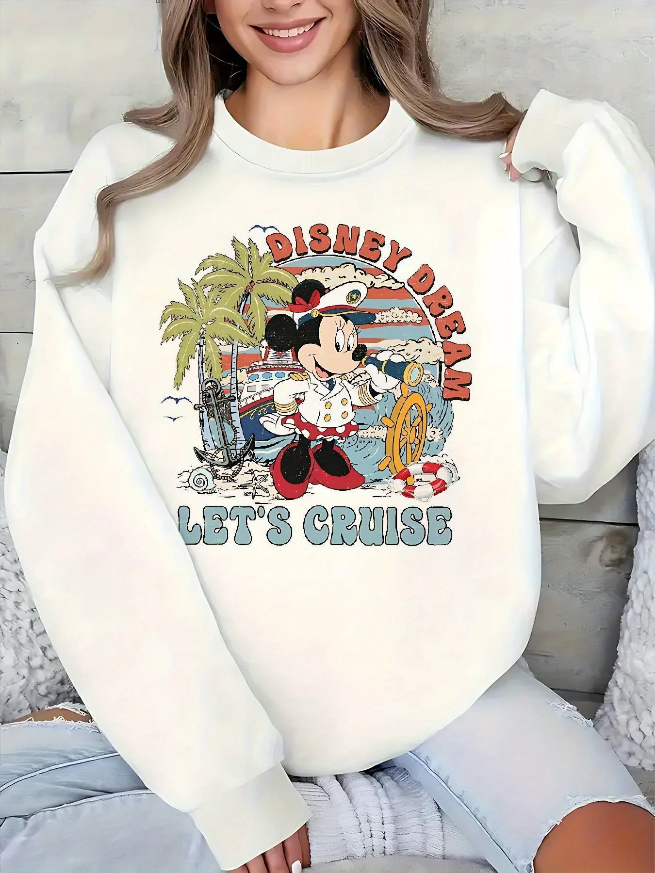 

Женский рождественский пуловер с Микки Маусом Диснея, модный свитер унисекс с круглым вырезом большого размера, осень-зима, флисовый повседневный свитер