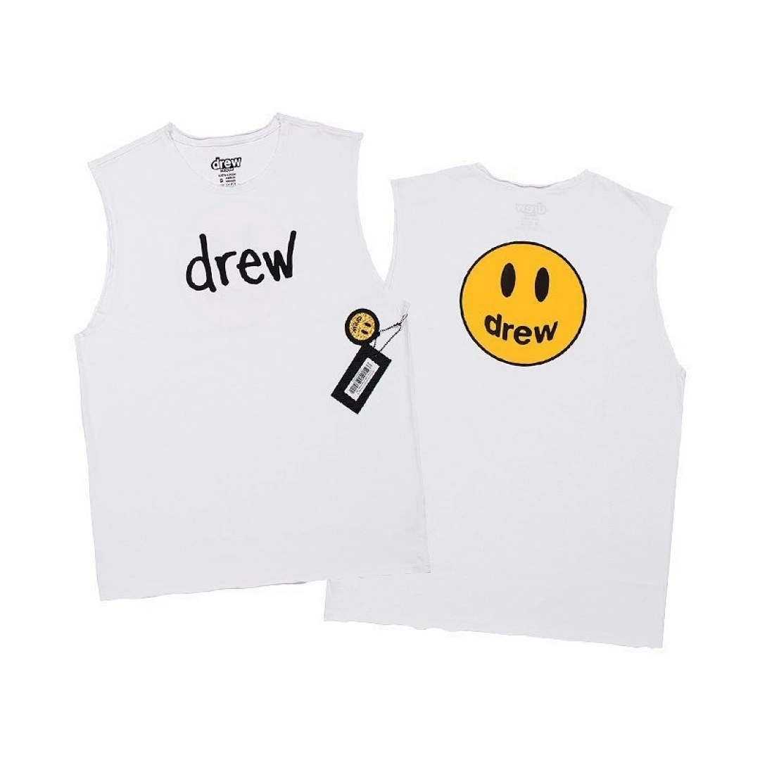 Drew House Smiley Print Cotton Sleeveless T‑Shirt Unisex Loose Casual Sports Tank Top New Summer Vest