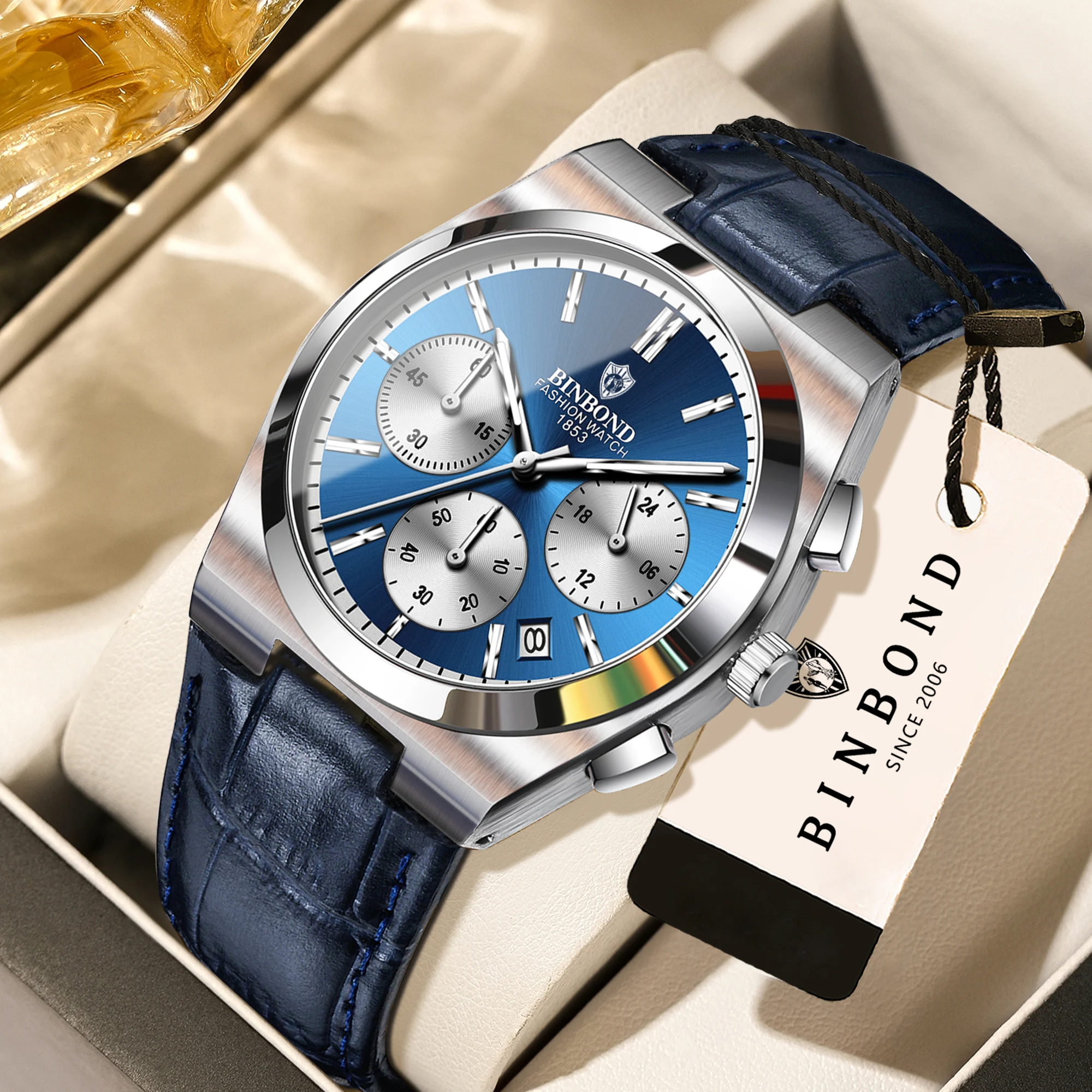 

BINBOND luminous waterproof precise chronograph auto date men's watch durable quartz watches for men luxury casual reloj