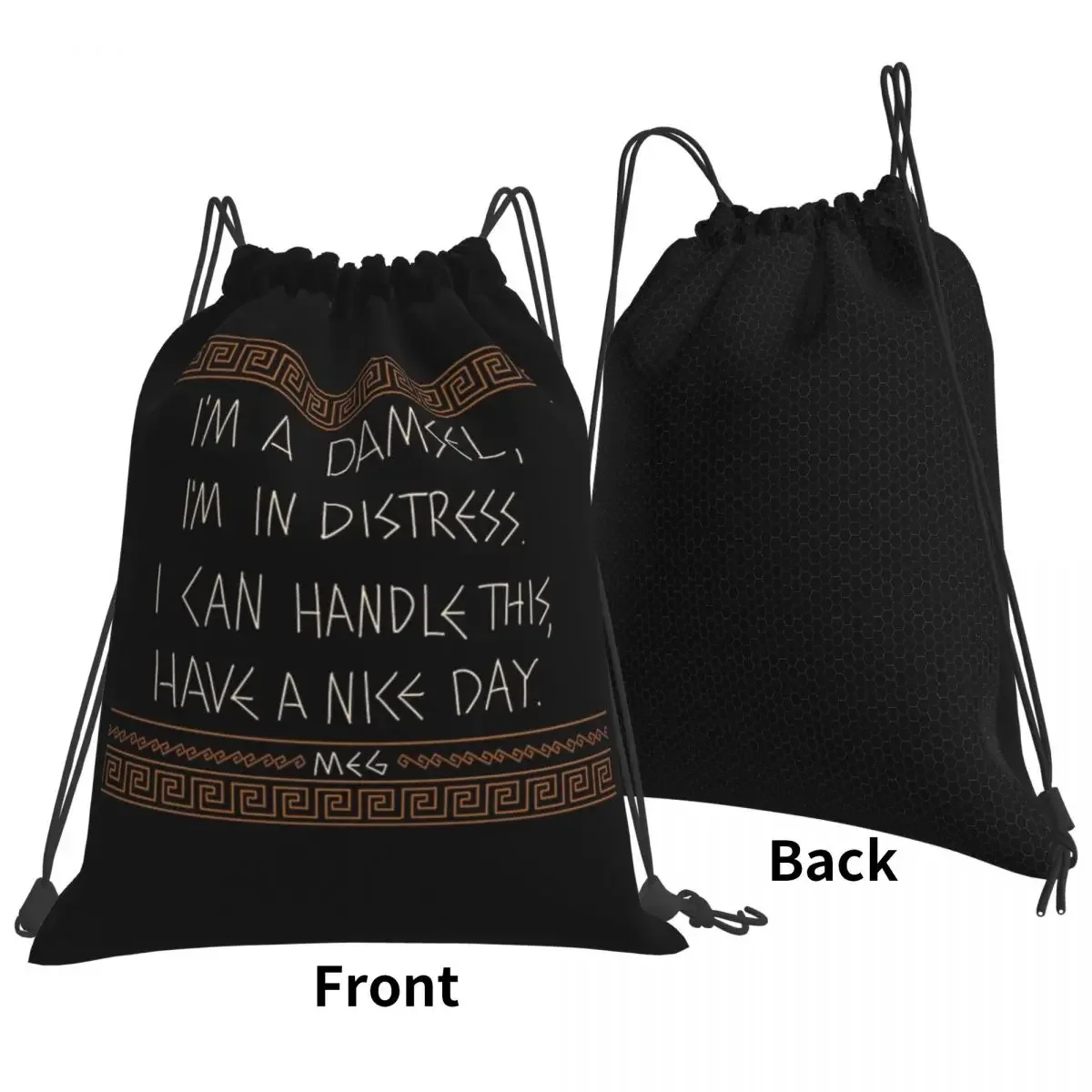 Meg Quote-mochila multifunción para hombre y mujer, bolso portátil con cordón, bolsa de artículos diversos para estudiantes, color negro