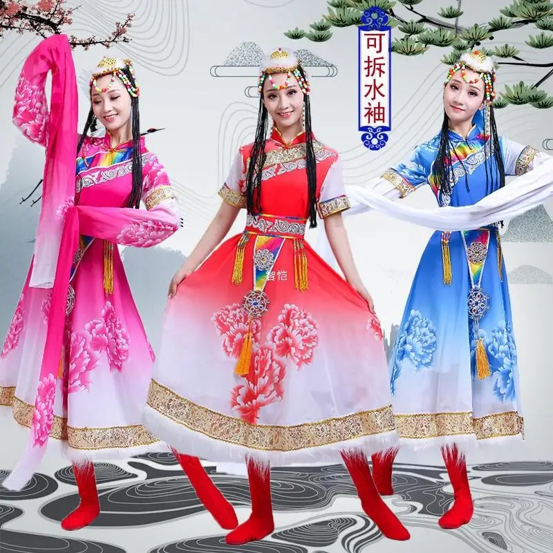 New Tibetan Dance Performance Costume Female Water Sleeves Ethnic Minority Costume Stage Costume Square