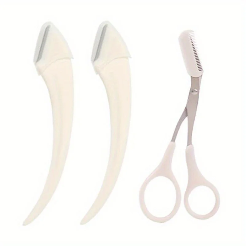 3-teiliges Augenbrauentrimmer-Set, Präzisions-Trimmschere, gebogener Augenbrauentrimmer und Kamm – für die Augenbrauenpflege unterwegs