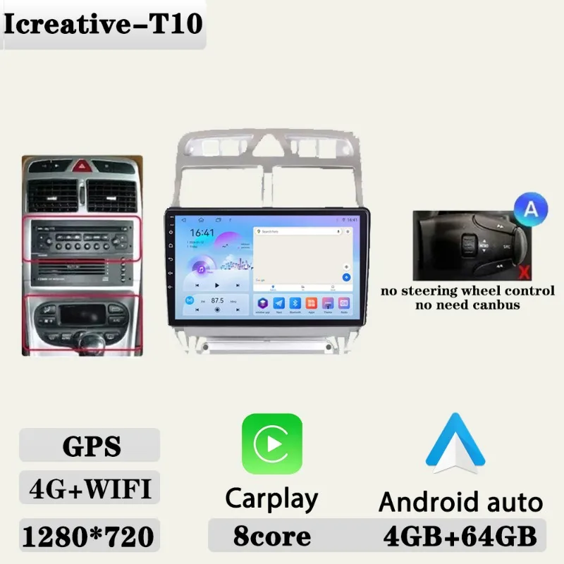 Autoradio voor Peugeot 307 307CC 307SW 2002-2013 Multimedia Carplay Speler Stereo Auto Audio Autoradio Android 9 ''navigatie GPS