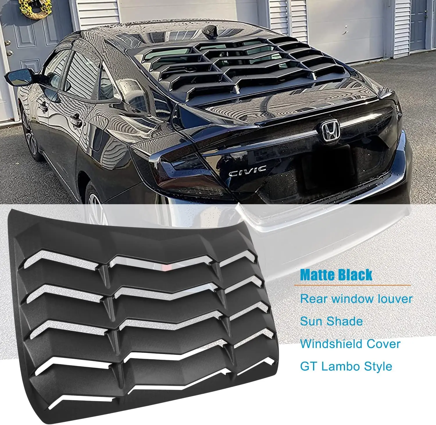 

For Honda Civic Sedan 2016-2020 10th Gen Civic Car Rear Window Louver Top Wing Spoiler Racing Style Windshield Sun Shade Blinds