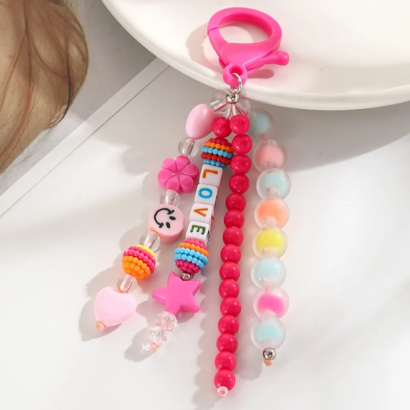 Cute Keychain Fashion Beaded Letter Keyring Colorful Cute Student School Bag Pendant Letter Keyring Pendant Back To School Gifts